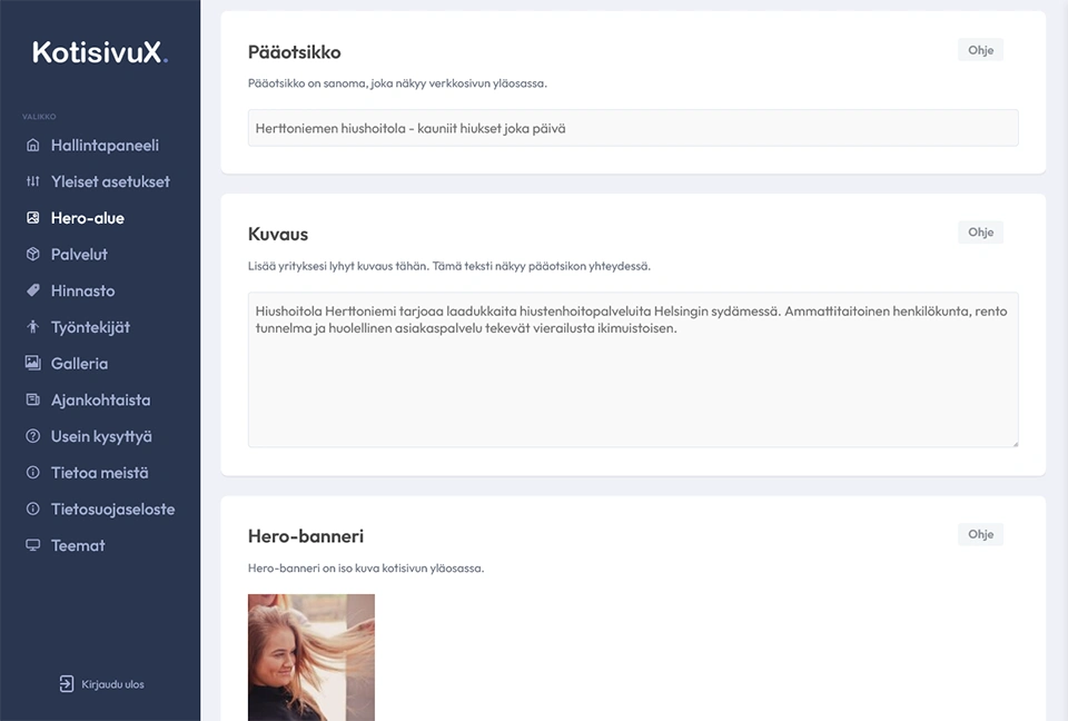Screenshot admin paneelista